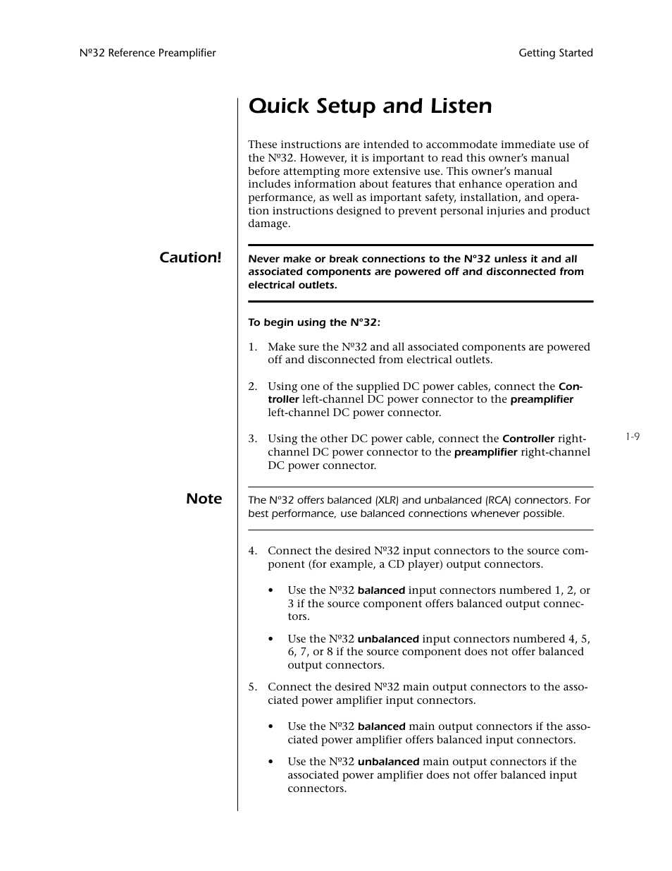 Quick setup and listen, Caution | Mark Levinson N32 User Manual | Page 17 / 80