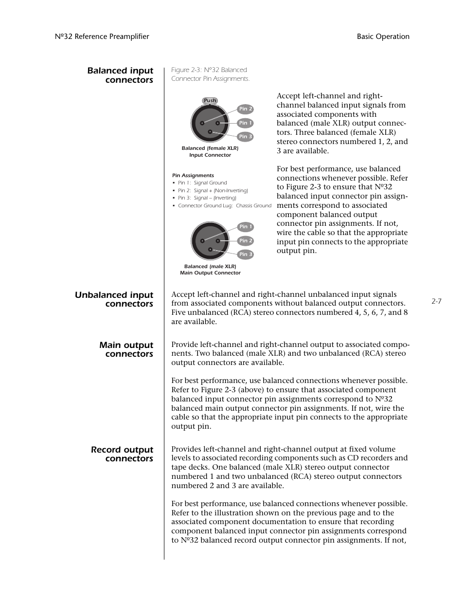 Balanced input connectors, Unbalanced input connectors, Main output connectors | Record output connectors | Mark Levinson N32 User Manual | Page 25 / 80