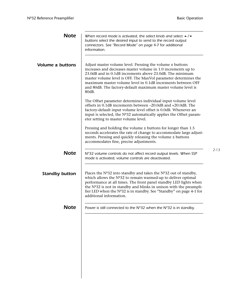 Volume ± buttons -13 standby button -13 | Mark Levinson N32 User Manual | Page 31 / 80