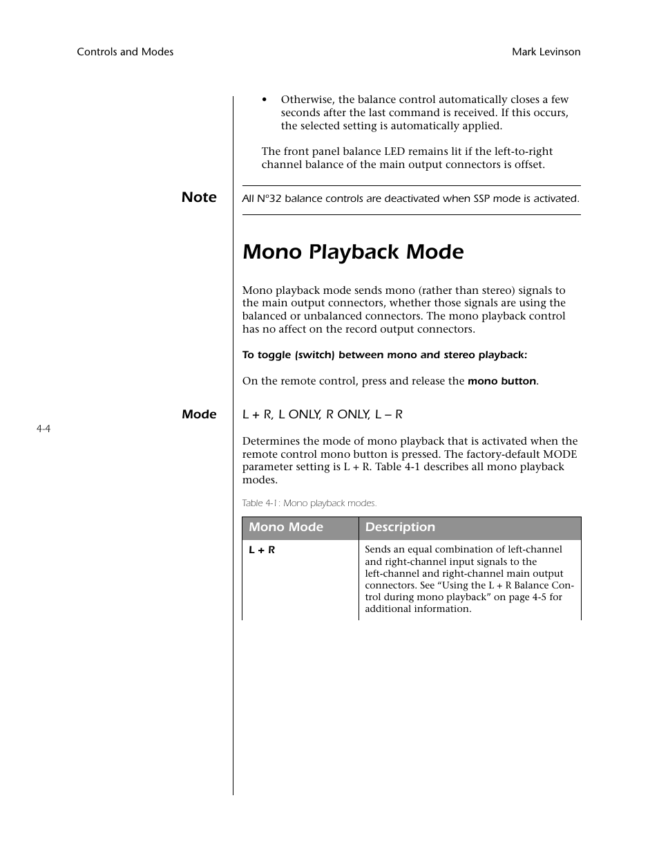 Mono playback mode -4, Mode -4, Mono playback mode | Mark Levinson N32 User Manual | Page 48 / 80