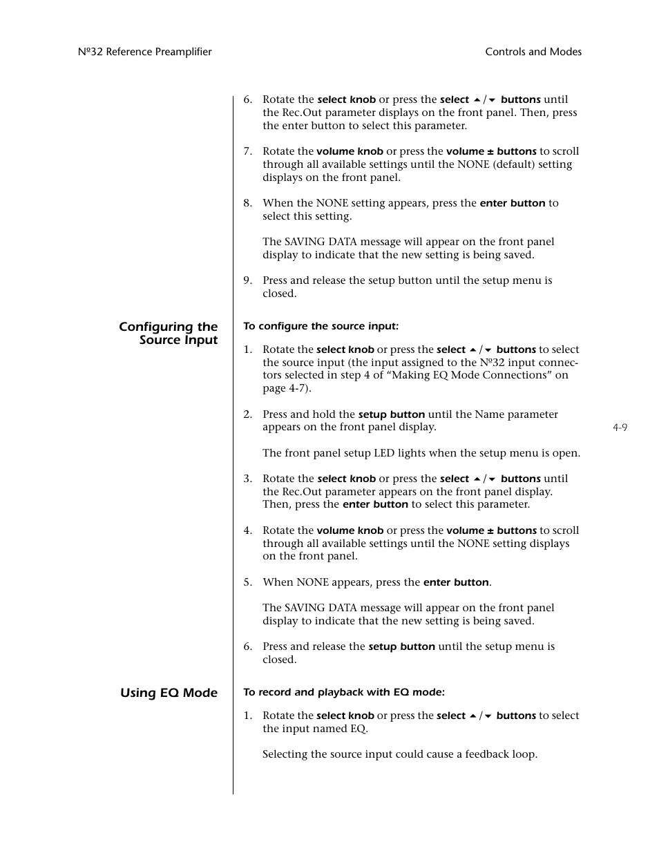 Configuring the source input -9 using eq mode -9 | Mark Levinson N32 User Manual | Page 53 / 80