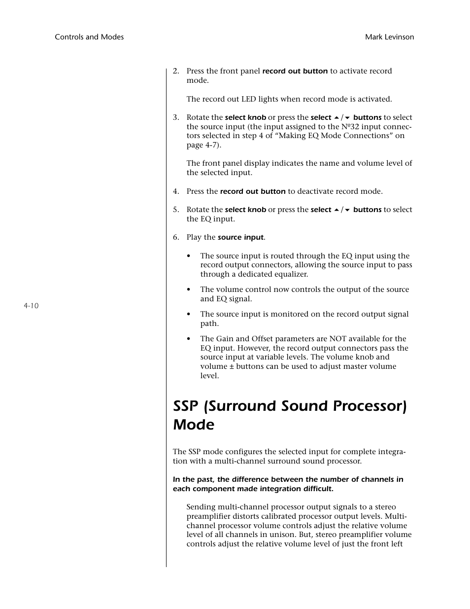 Ssp (surround sound processor) mode -10, Ssp (surround sound processor) mode | Mark Levinson N32 User Manual | Page 54 / 80
