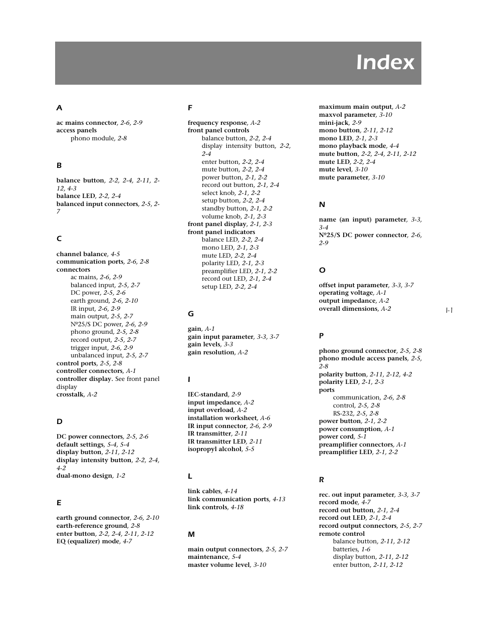 Index | Mark Levinson N32 User Manual | Page 77 / 80