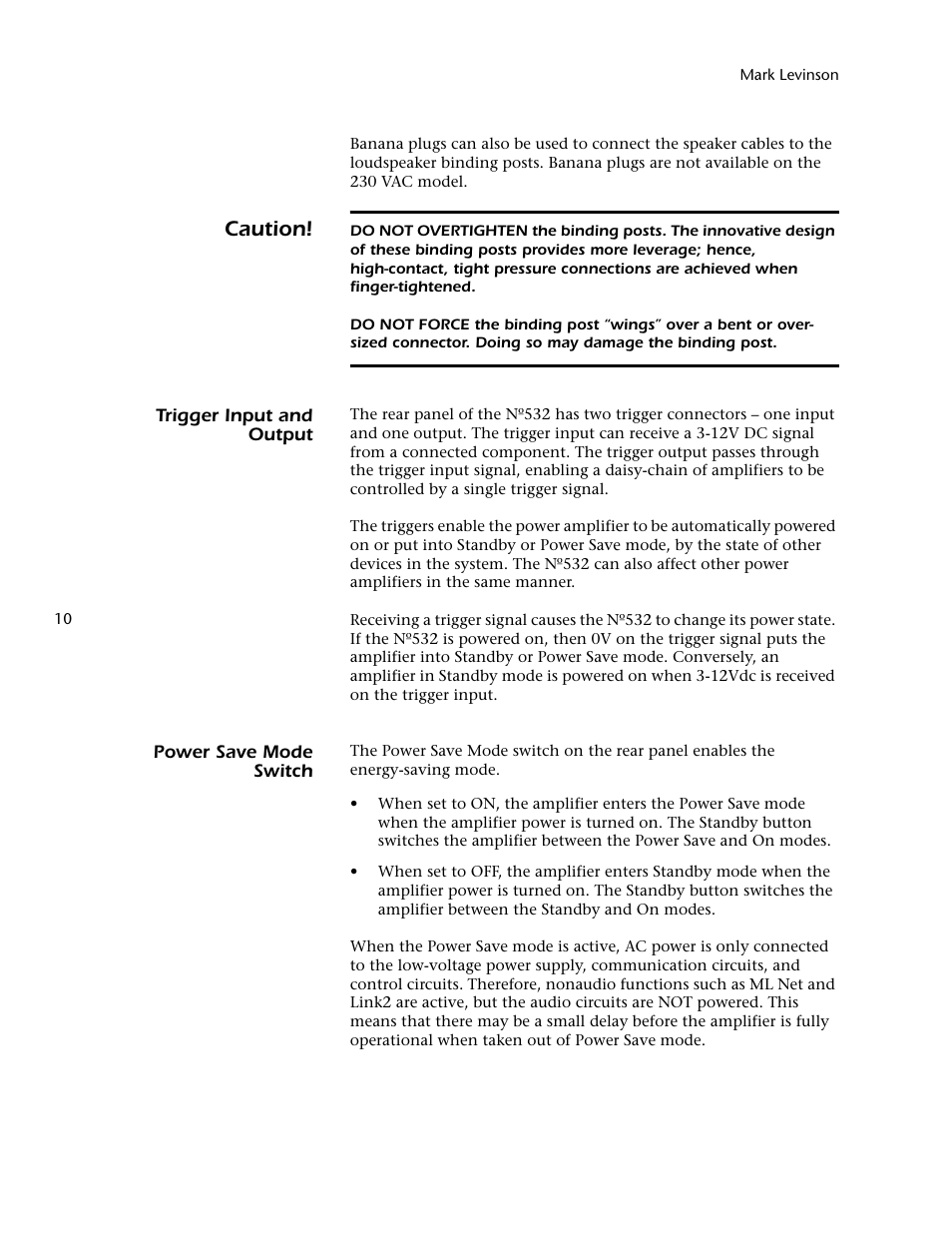 Caution | Mark Levinson 532 User Manual | Page 14 / 34
