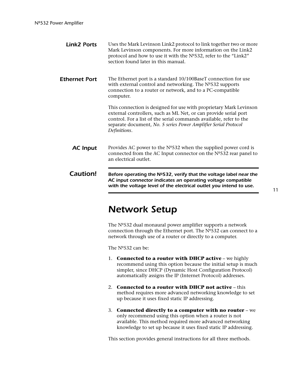 Network setup, Caution | Mark Levinson 532 User Manual | Page 15 / 34