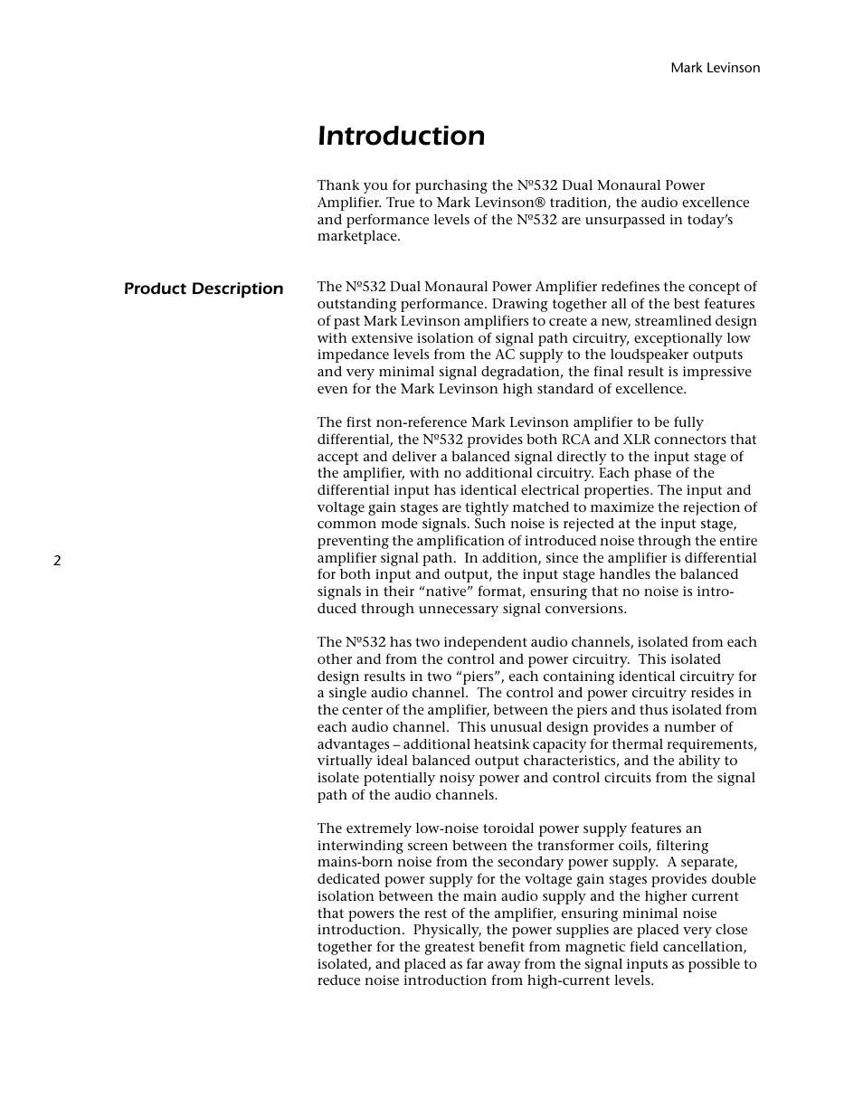 Introduction | Mark Levinson 532 User Manual | Page 6 / 34