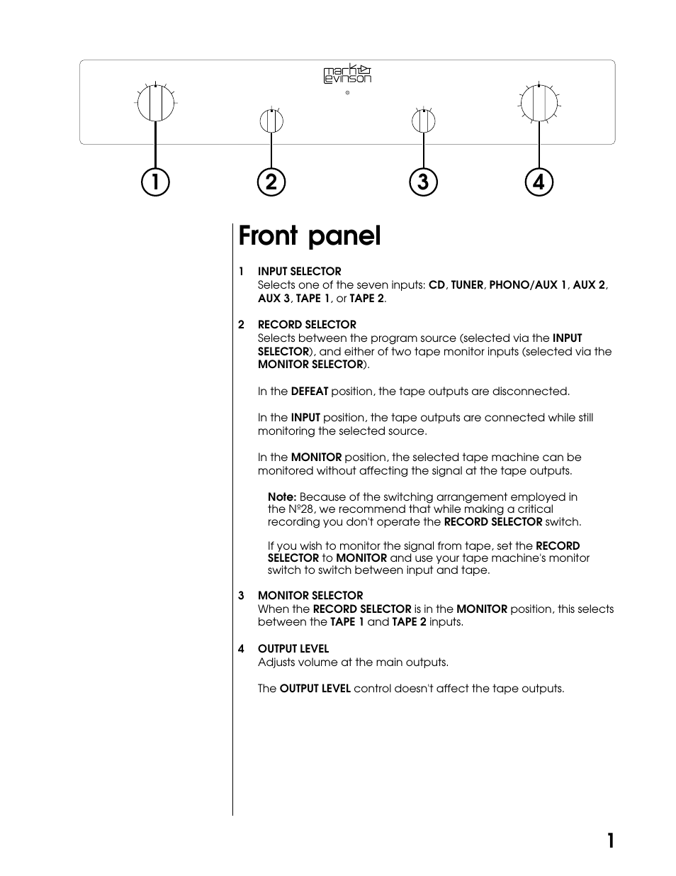 Front panel | Mark Levinson N28 User Manual | Page 6 / 19