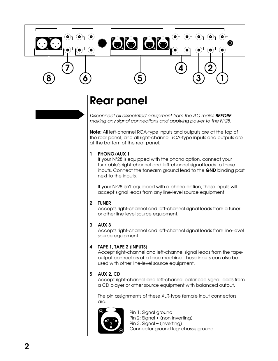 Rear panel, Precaution | Mark Levinson N28 User Manual | Page 7 / 19