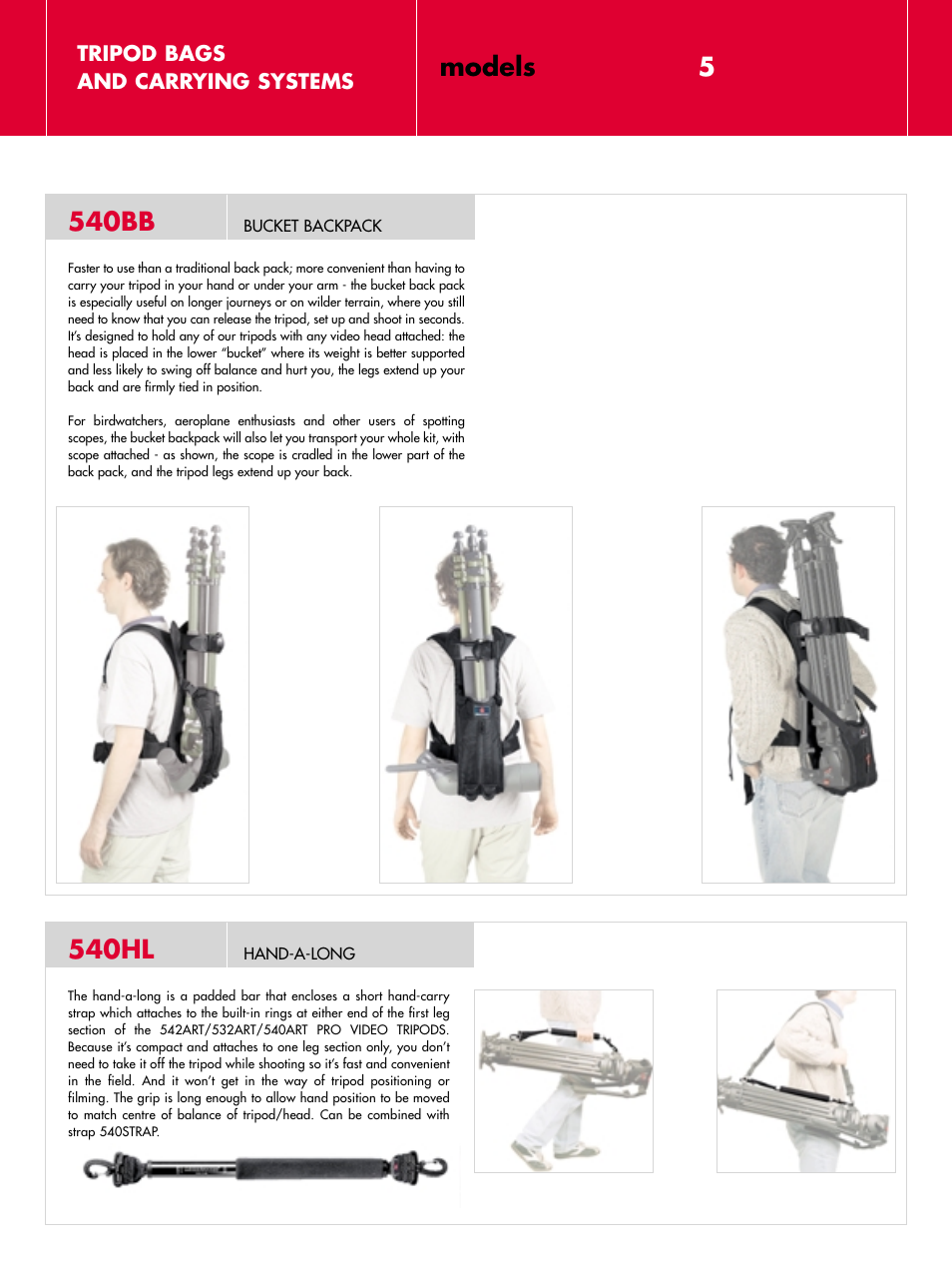 540bb, 540hl, Models 5 | Manfrotto MBAG70 User Manual | Page 6 / 10
