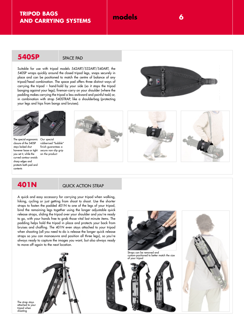 540sp, Models 6, 401n | Tripod bags and carrying systems | Manfrotto MBAG70 User Manual | Page 7 / 10
