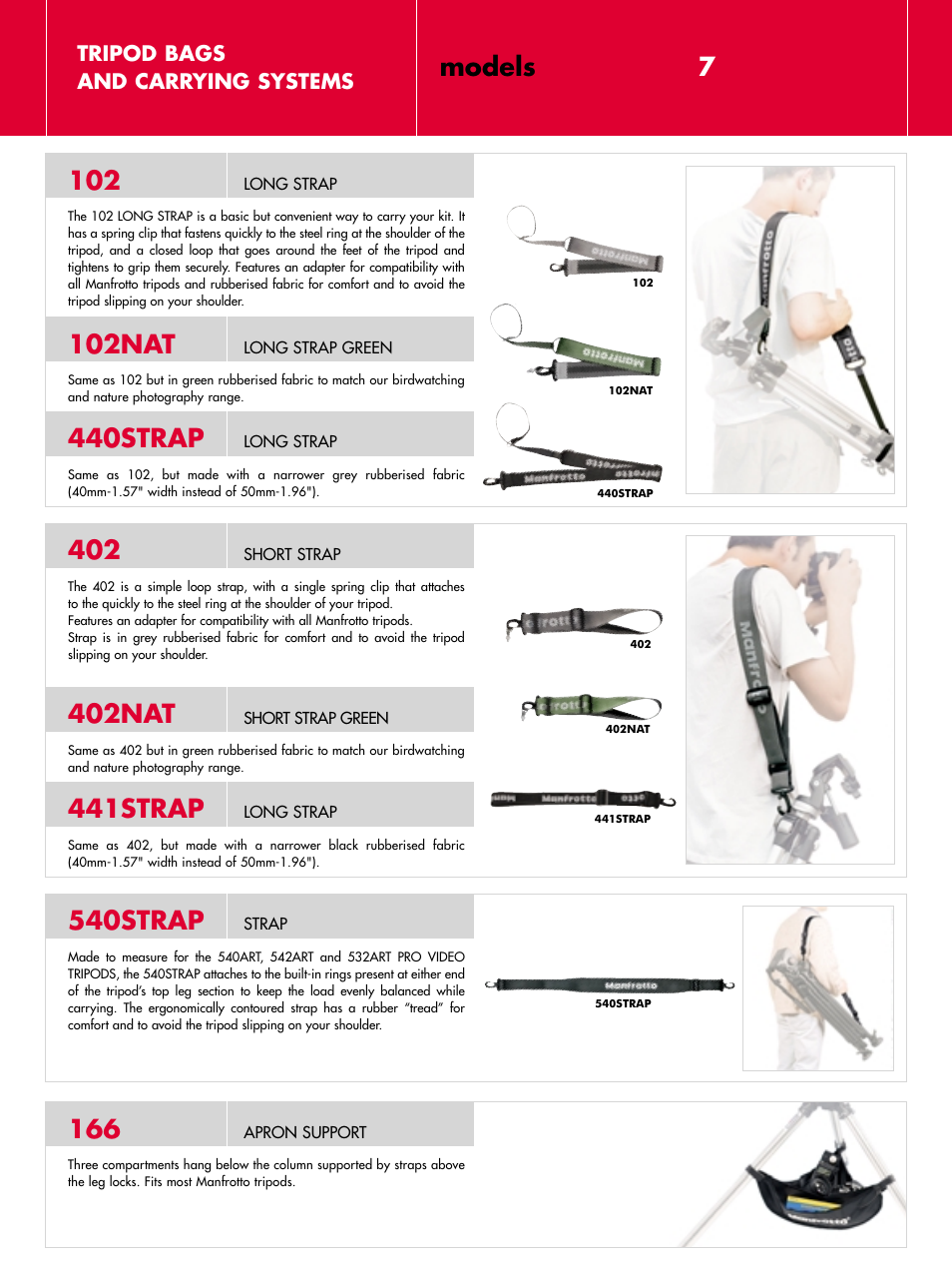 Models 7 102nat, 440strap, 402nat | 441strap, 540strap | Manfrotto MBAG70 User Manual | Page 8 / 10
