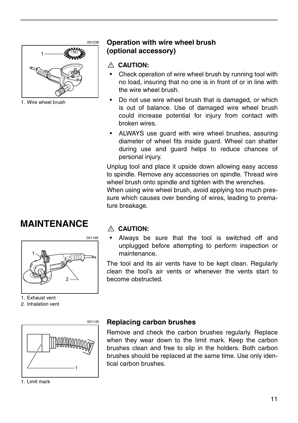 Maintenance, Replacing carbon brushes | Makita GA7001L User Manual | Page 11 / 20