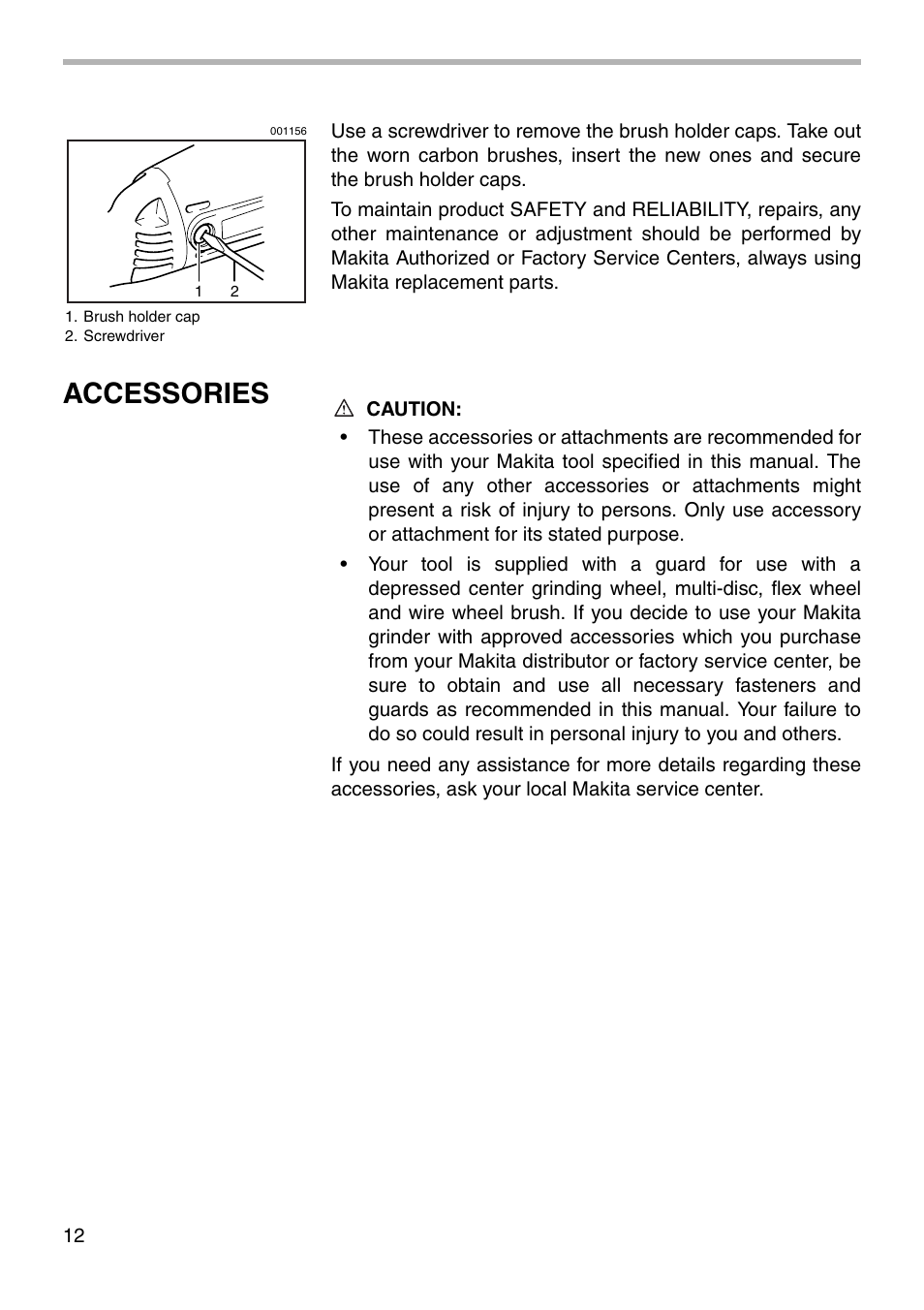 Accessories | Makita GA7001L User Manual | Page 12 / 20