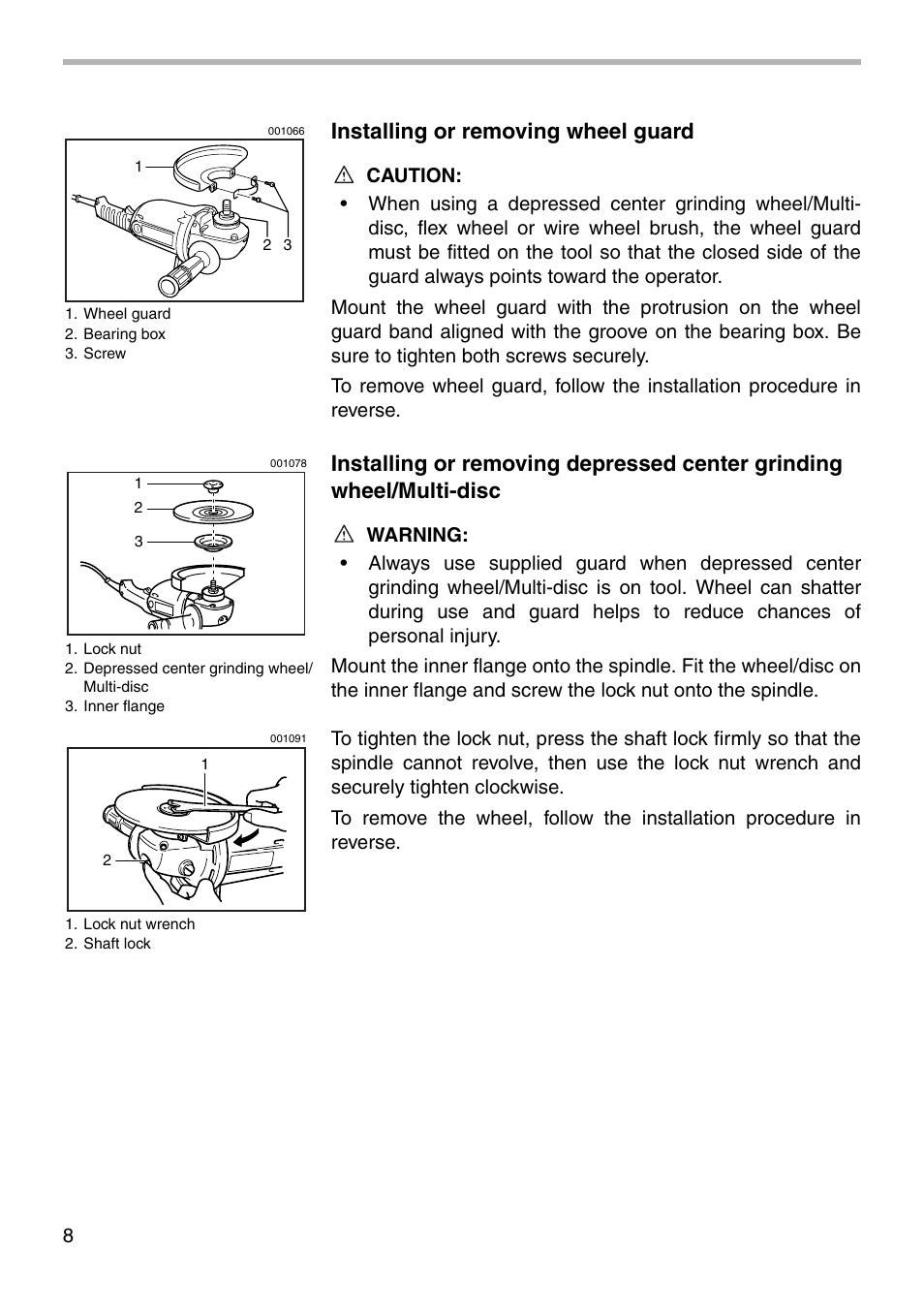 Installing or removing wheel guard | Makita GA7001L User Manual | Page 8 / 20