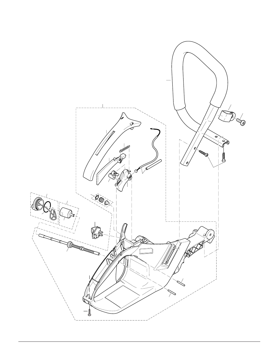 1) fuel tank, tubular grip | Makita DCS6401-20 User Manual | Page 2 / 11