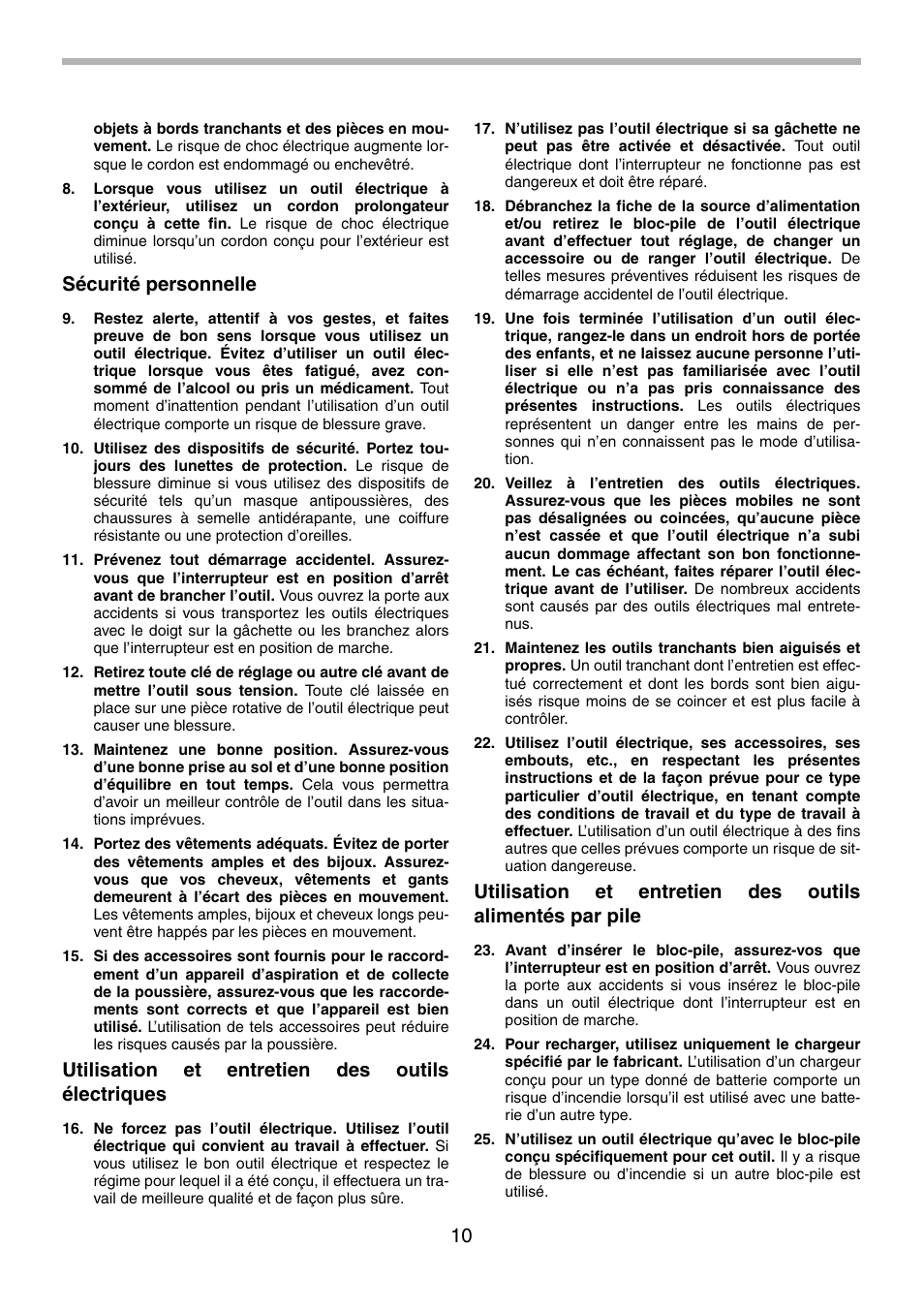 Sécurité personnelle, Utilisation et entretien des outils électriques | Makita 8270D User Manual | Page 10 / 28