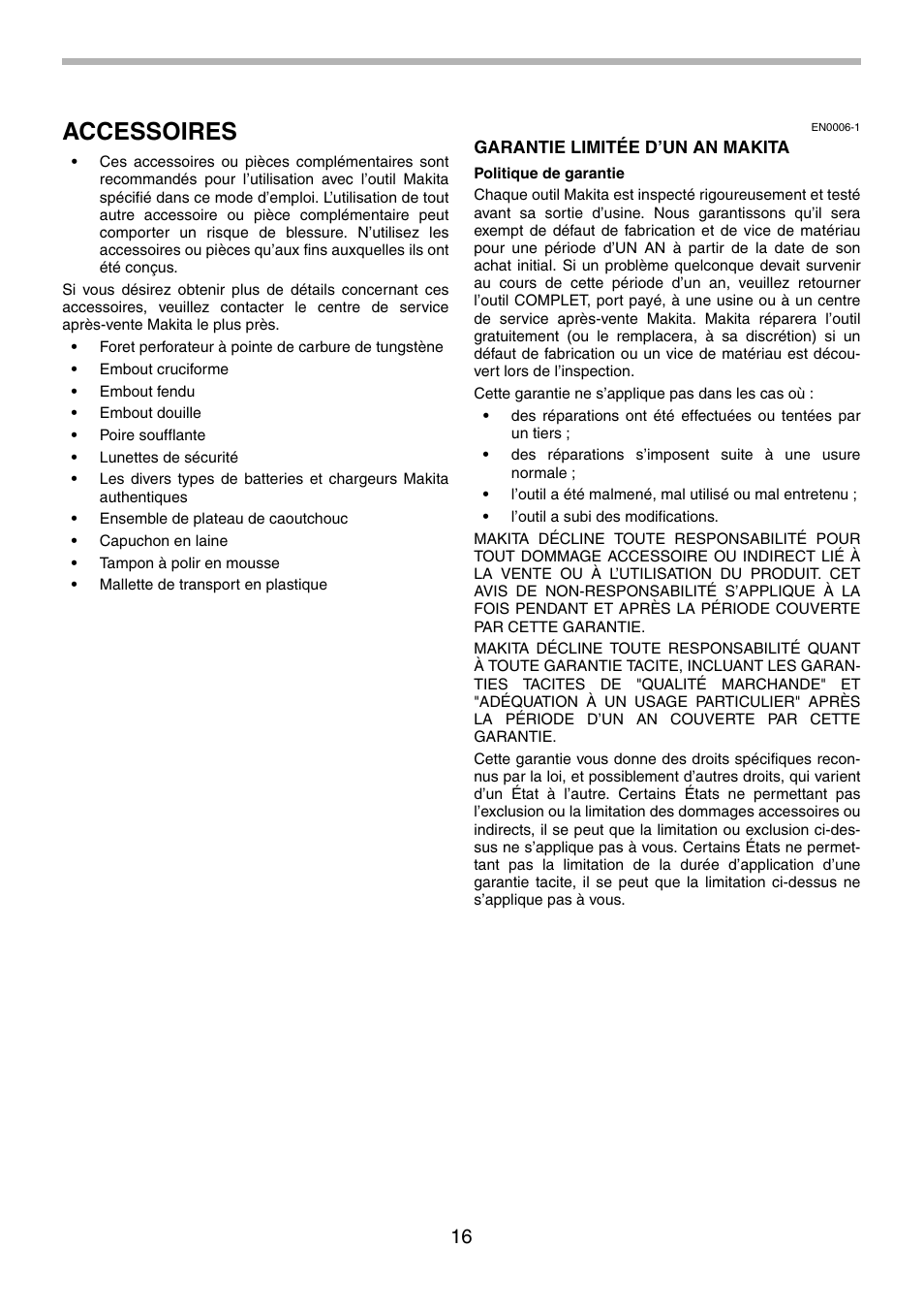 Accessoires | Makita 8270D User Manual | Page 16 / 28