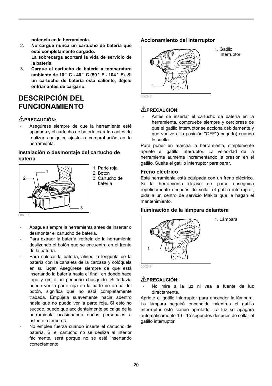 Descripción del funcionamiento | Makita BTD140 User Manual | Page 20 / 28