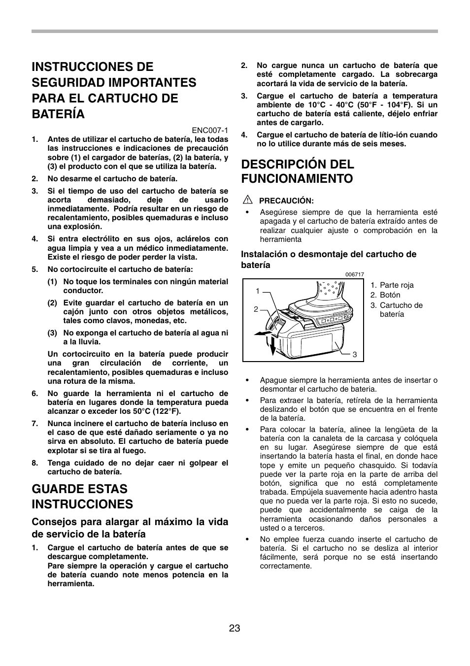 Guarde estas instrucciones, Descripción del funcionamiento | Makita BHP451 User Manual | Page 23 / 32