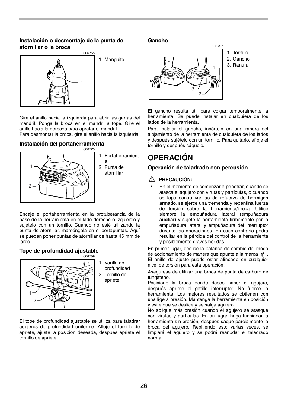 Operación | Makita BHP451 User Manual | Page 26 / 32