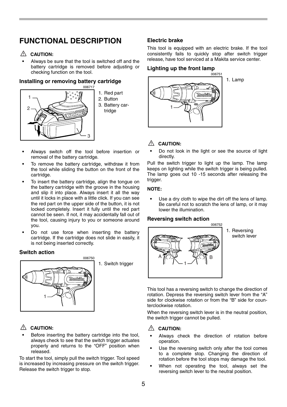 Functional description | Makita BHP451 User Manual | Page 5 / 32