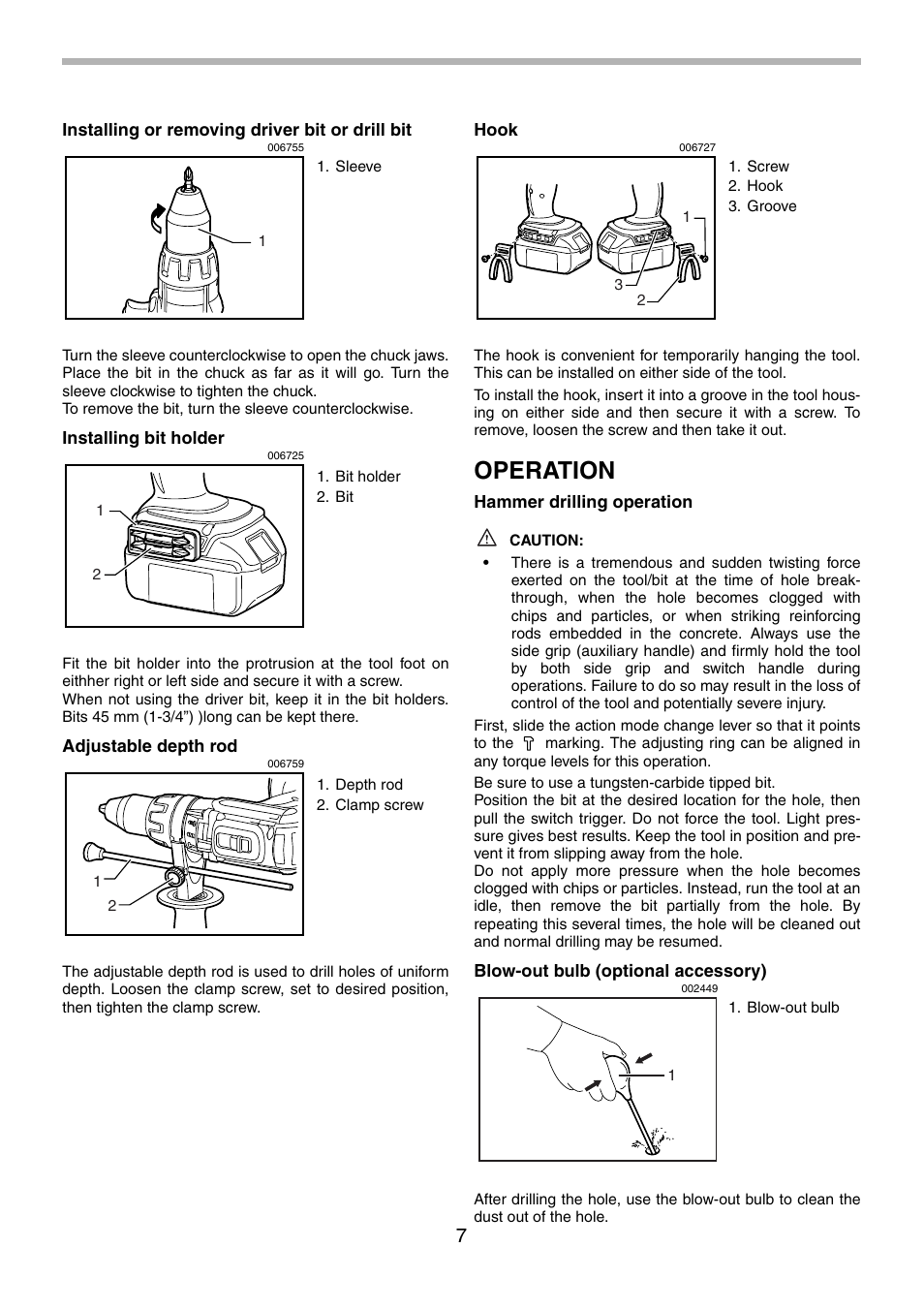 Operation | Makita BHP451 User Manual | Page 7 / 32