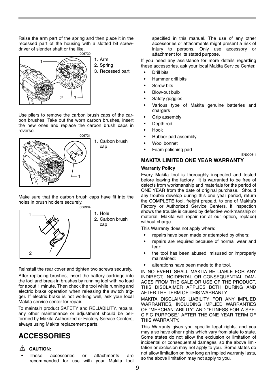 Accessories | Makita BHP451 User Manual | Page 9 / 32