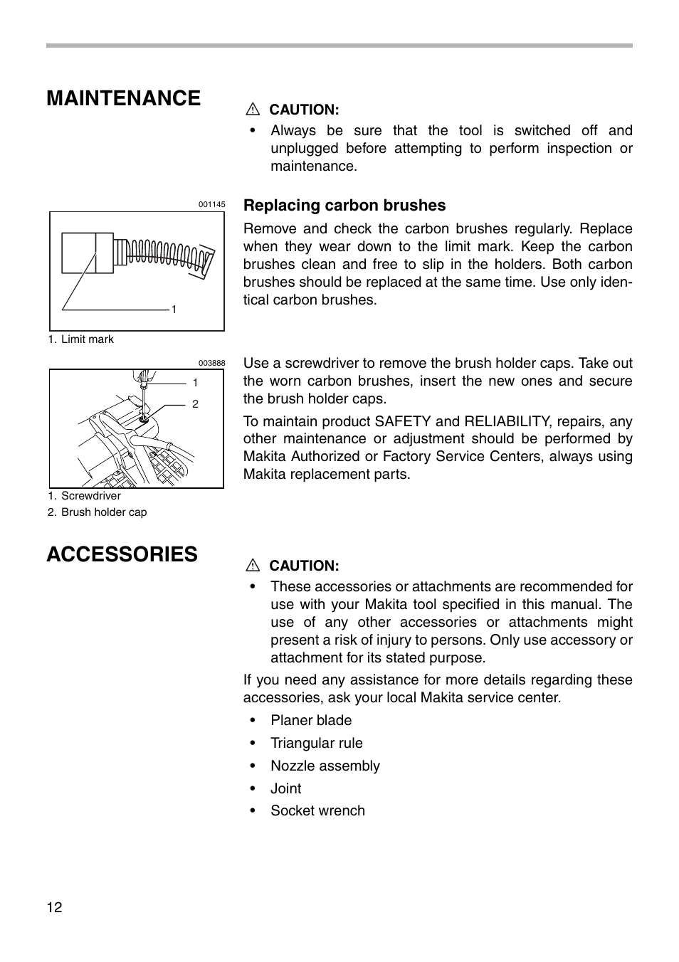 Maintenance, Accessories | Makita KP312 User Manual | Page 12 / 16