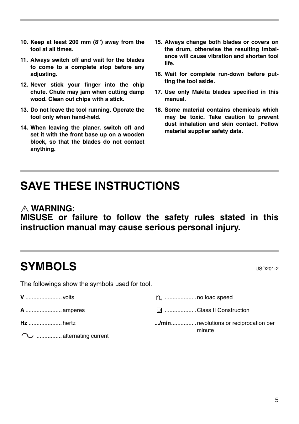 Save these instructions, Symbols | Makita KP312 User Manual | Page 5 / 16