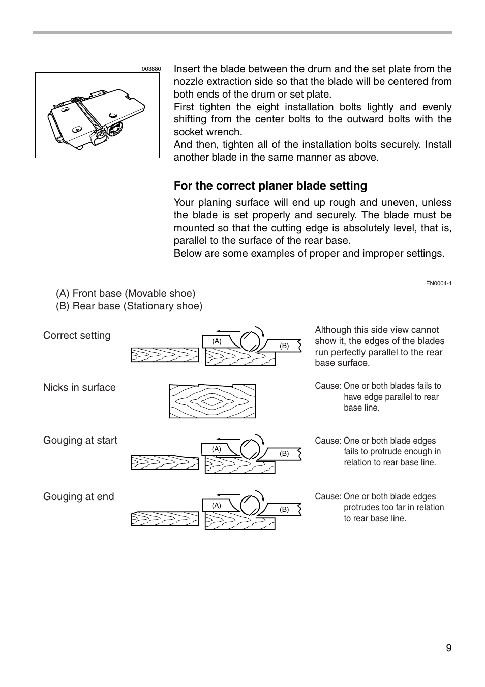 For the correct planer blade setting | Makita KP312 User Manual | Page 9 / 16