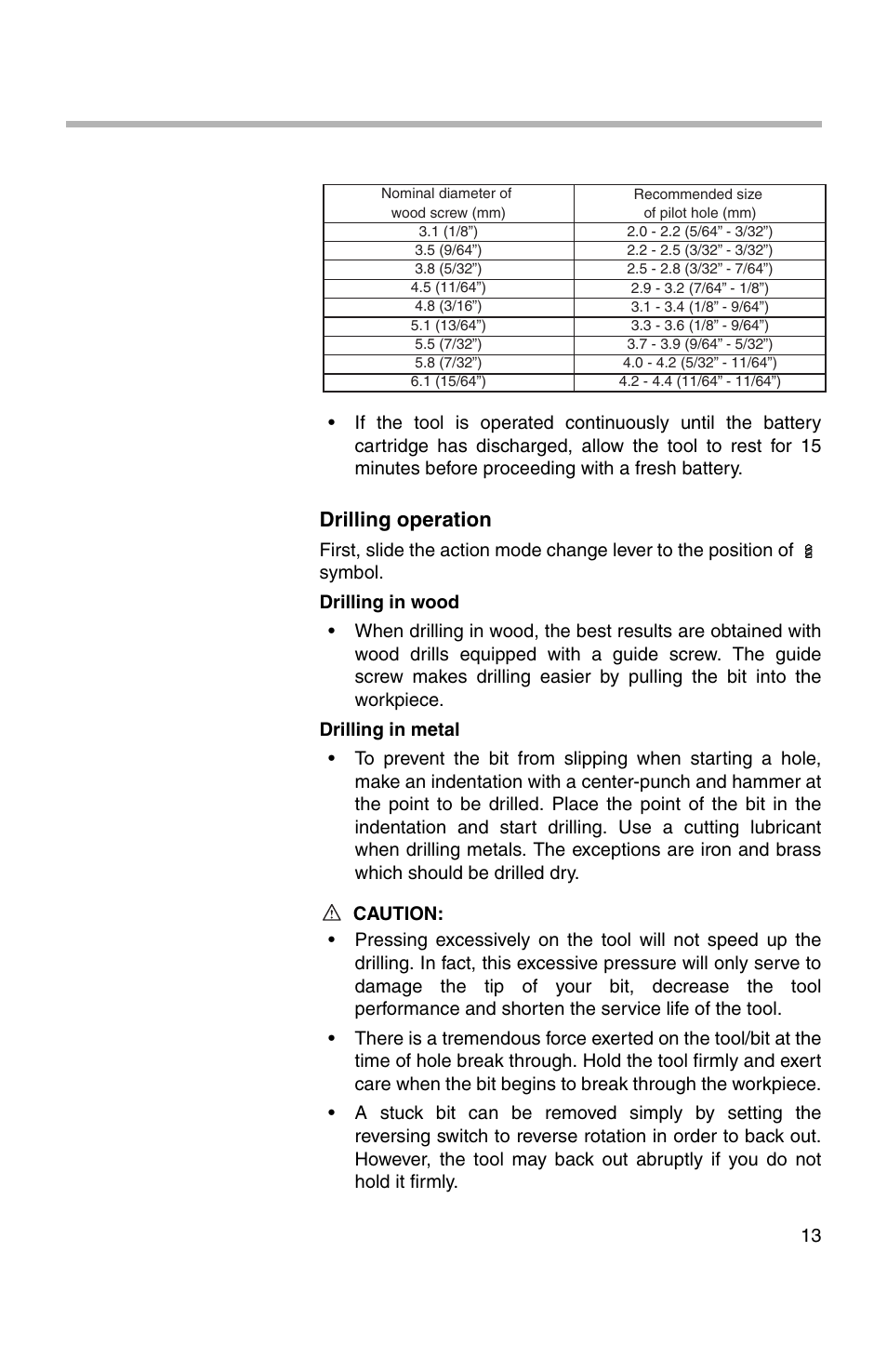 Drilling operation | Makita 217D User Manual | Page 13 / 20