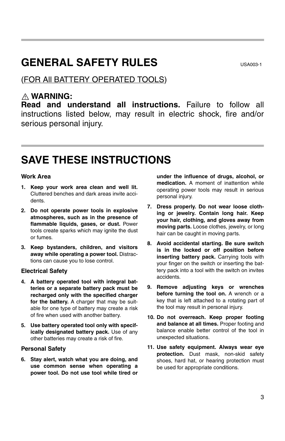 General safety rules, Save these instructions | Makita 217D User Manual | Page 3 / 20