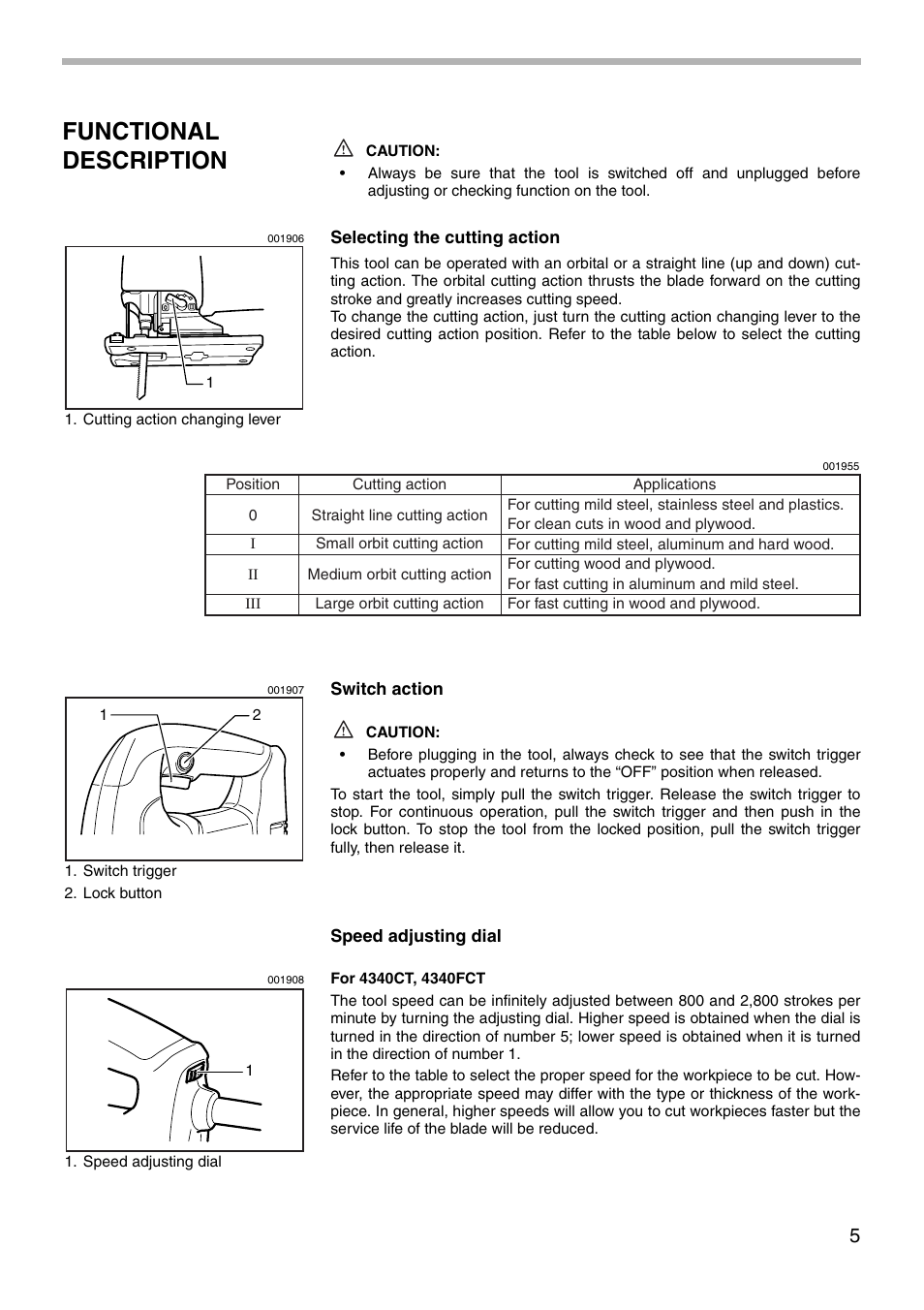 Functional description | Makita 4340CT User Manual | Page 5 / 16