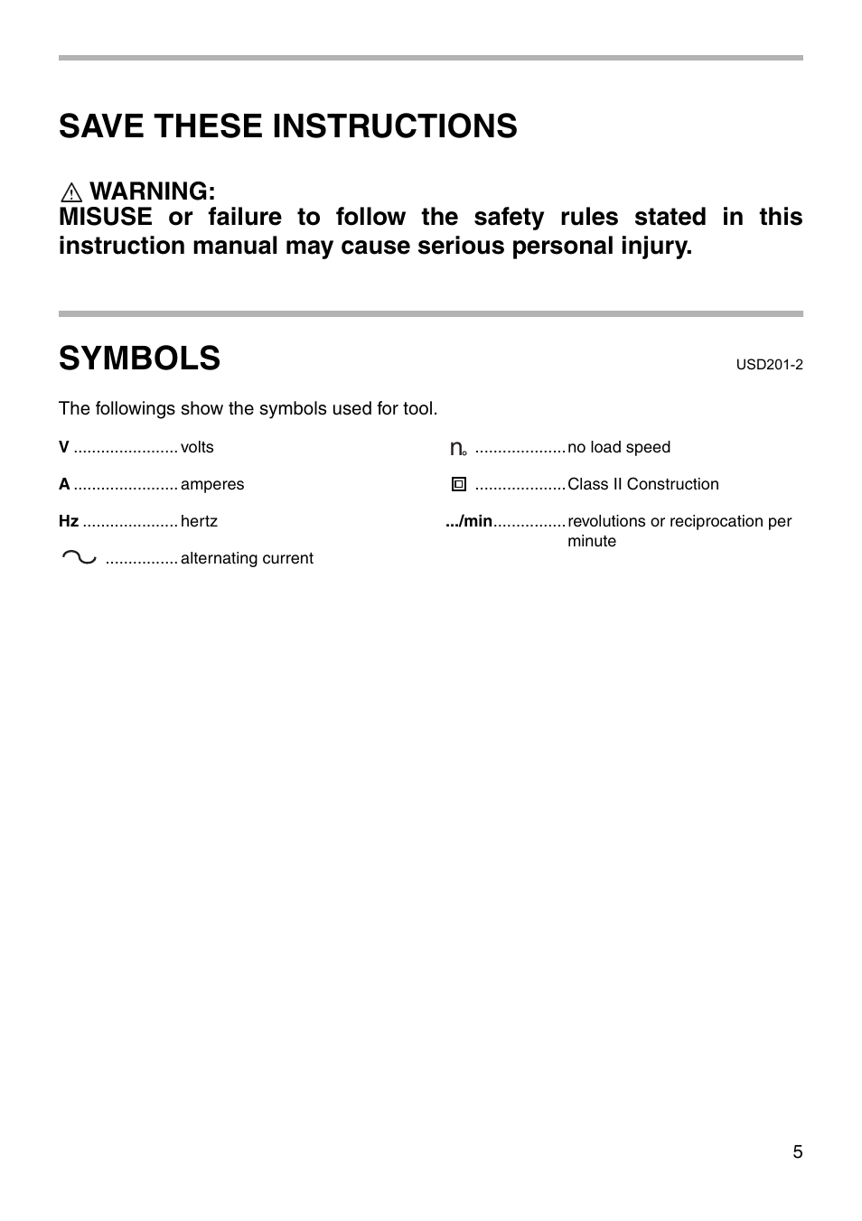 Save these instructions, Symbols | Makita 6833 User Manual | Page 5 / 16