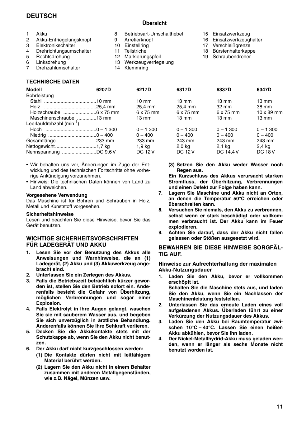 Deutsch | Makita 6207D User Manual | Page 11 / 48