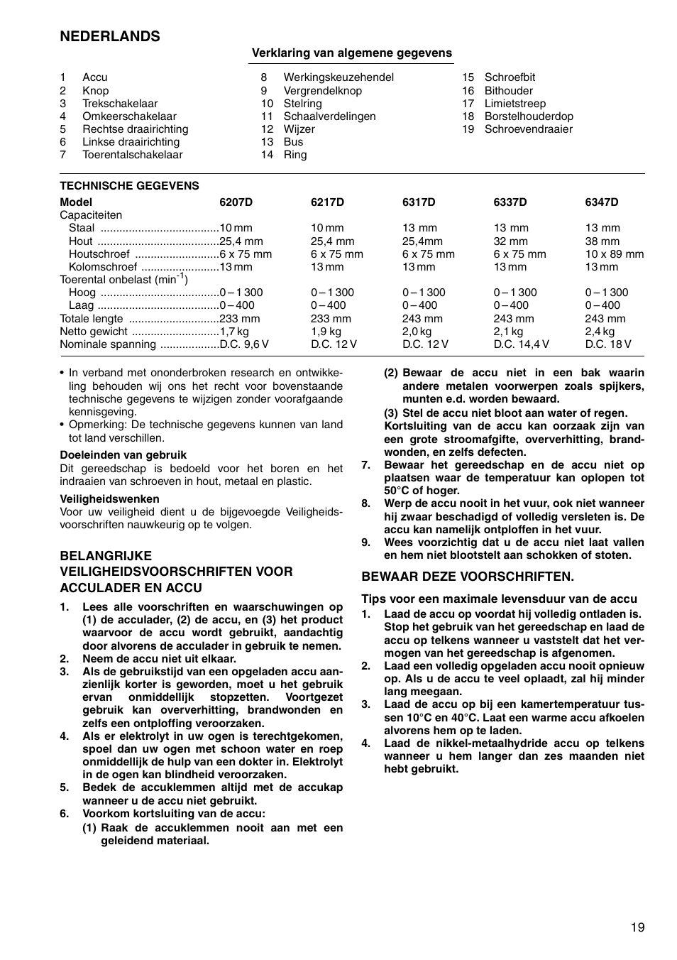 Nederlands | Makita 6207D User Manual | Page 19 / 48