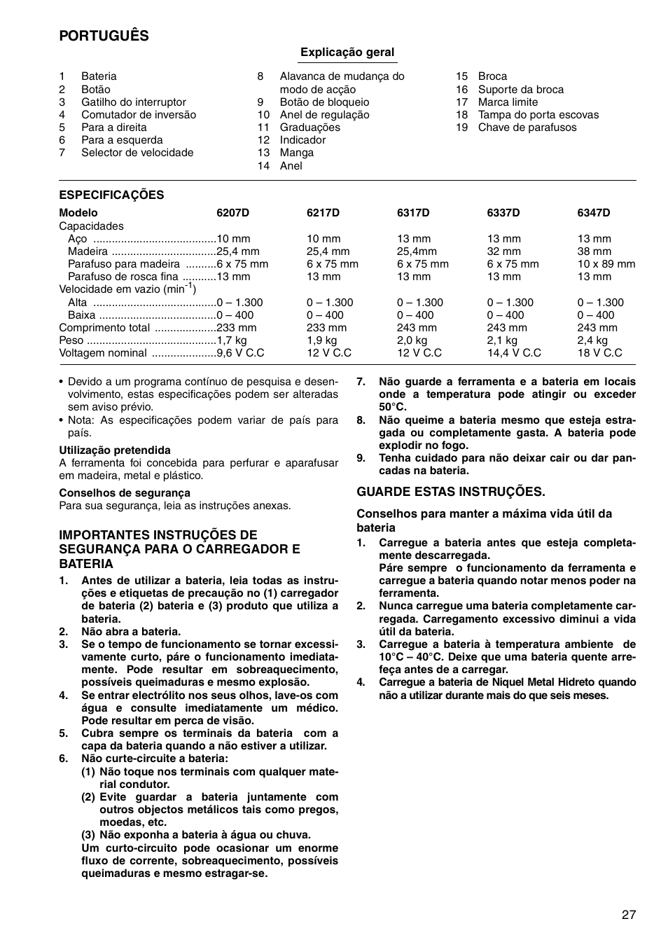 Português | Makita 6207D User Manual | Page 27 / 48