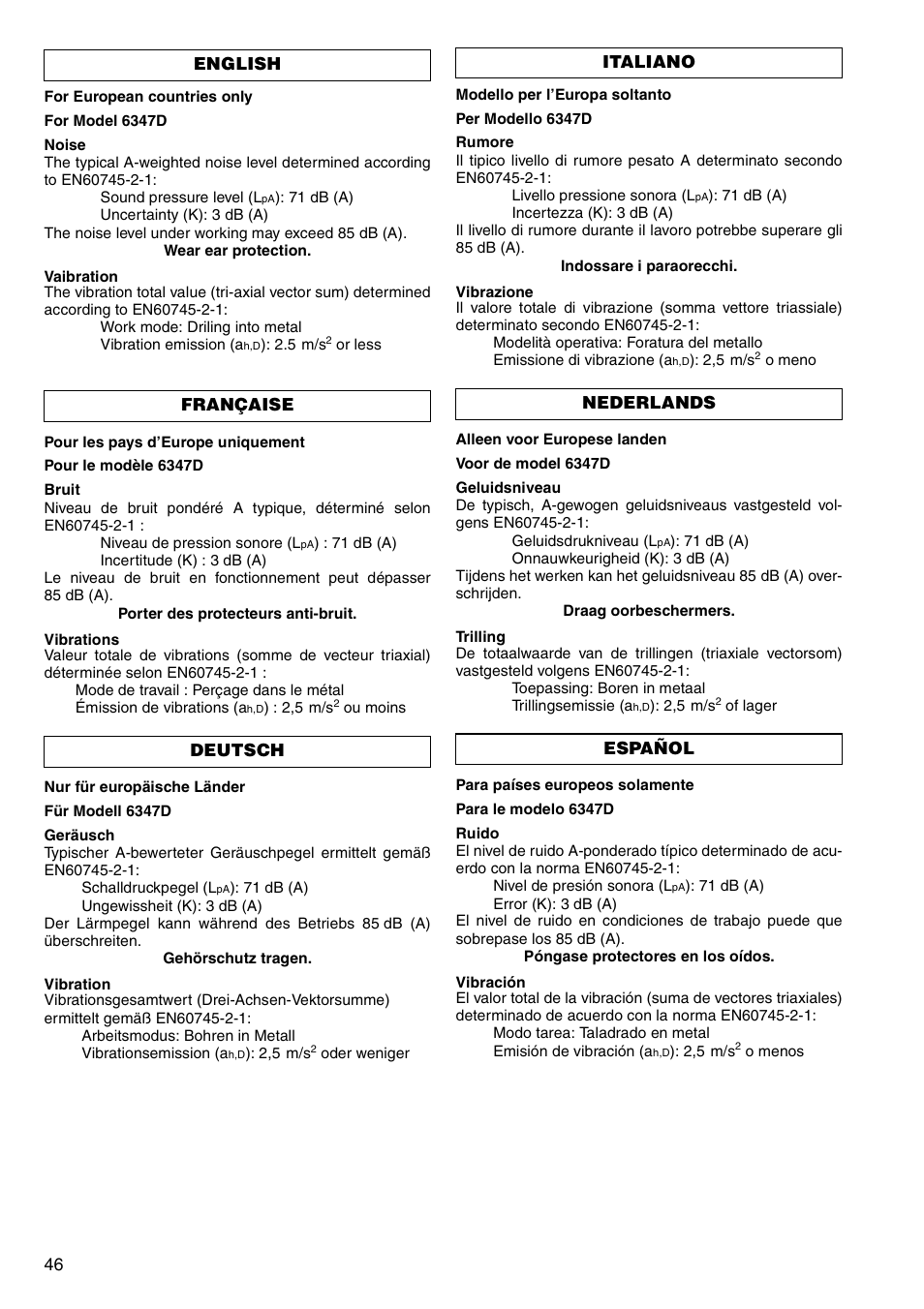 Makita 6207D User Manual | Page 46 / 48