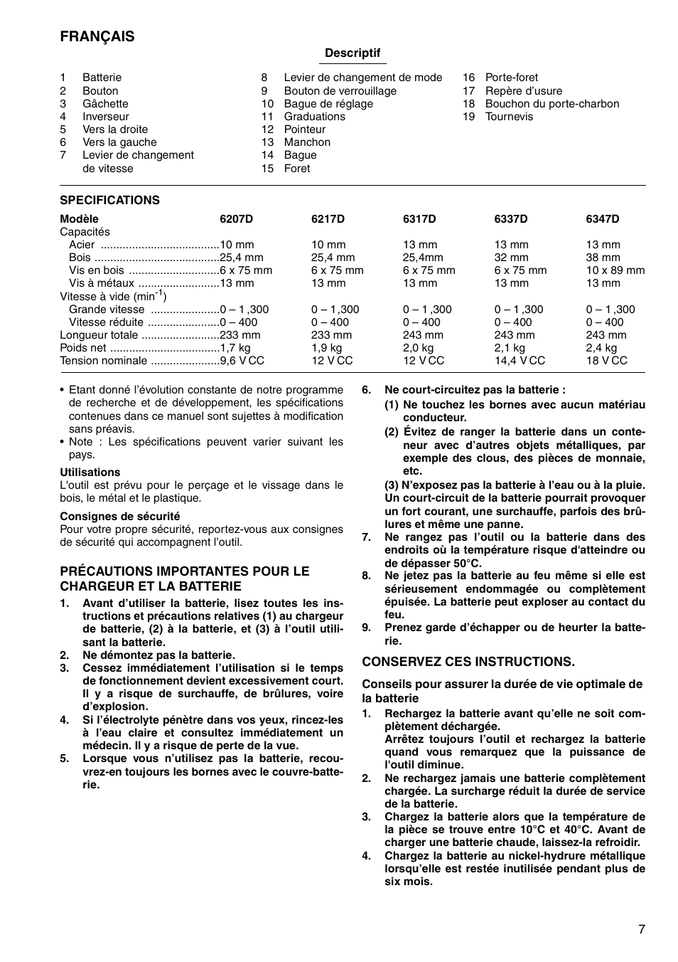 Français | Makita 6207D User Manual | Page 7 / 48