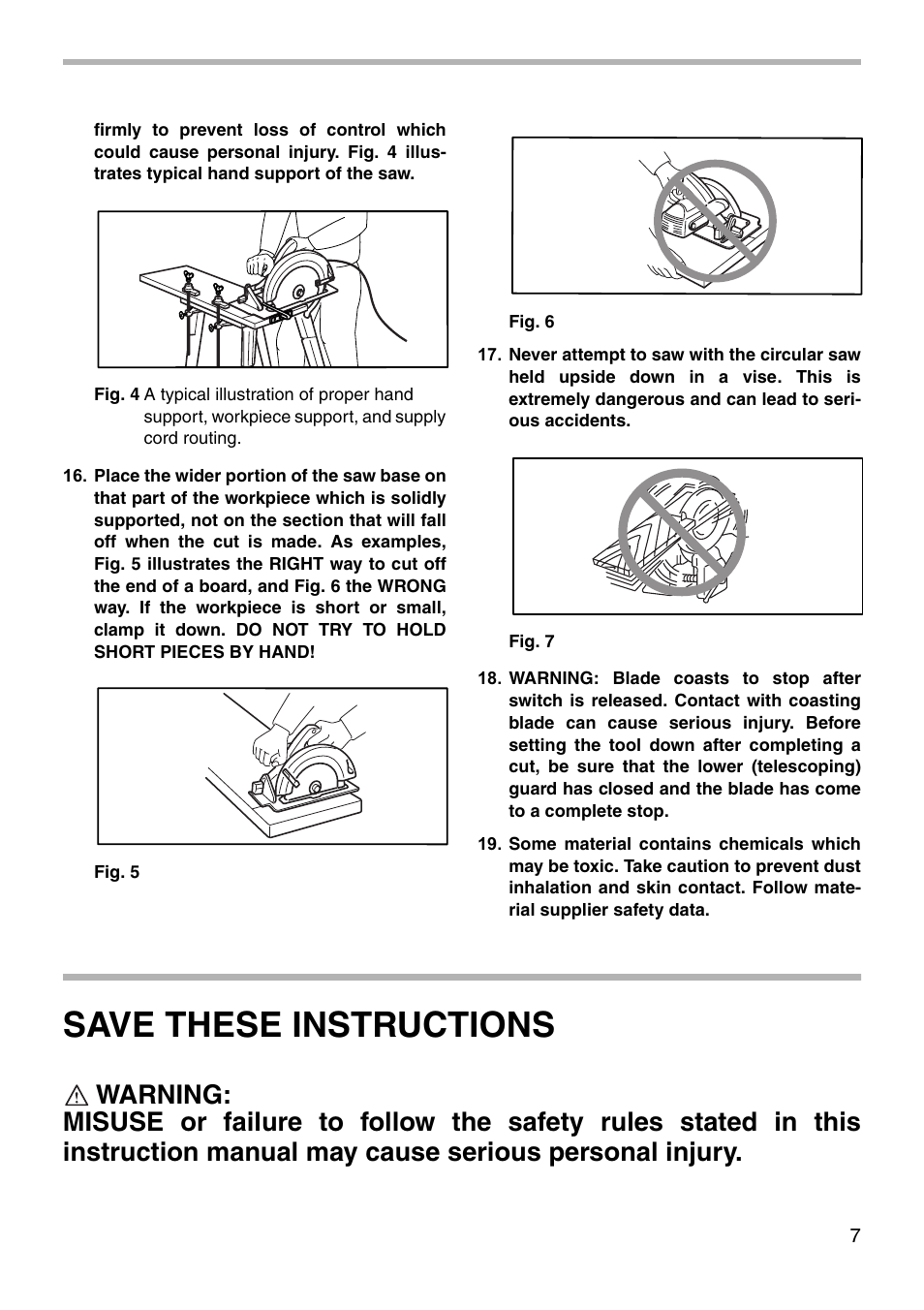 Save these instructions | Makita CIRCULAR SAW 5005BA User Manual | Page 7 / 16