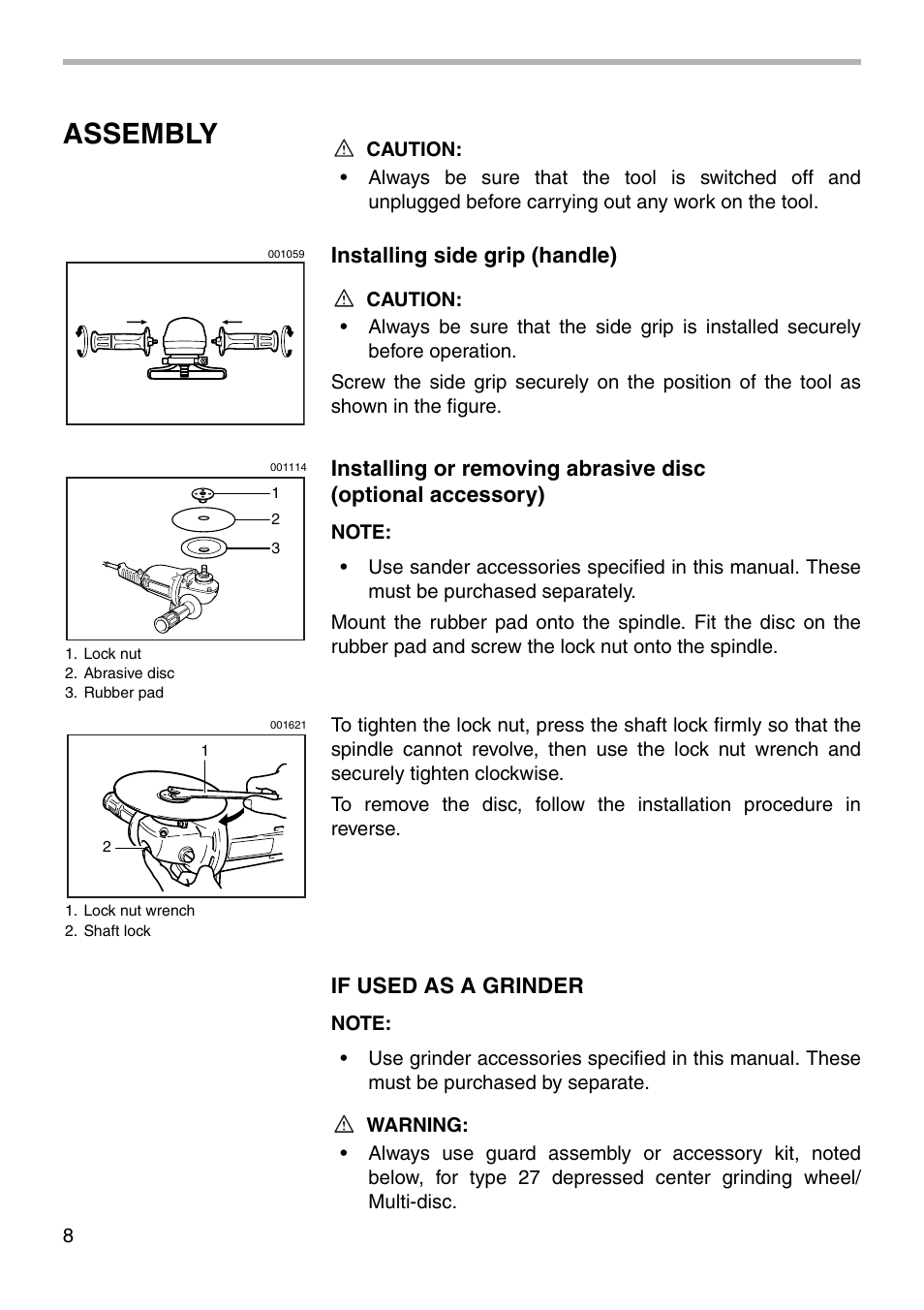Assembly | Makita Sander User Manual | Page 8 / 20