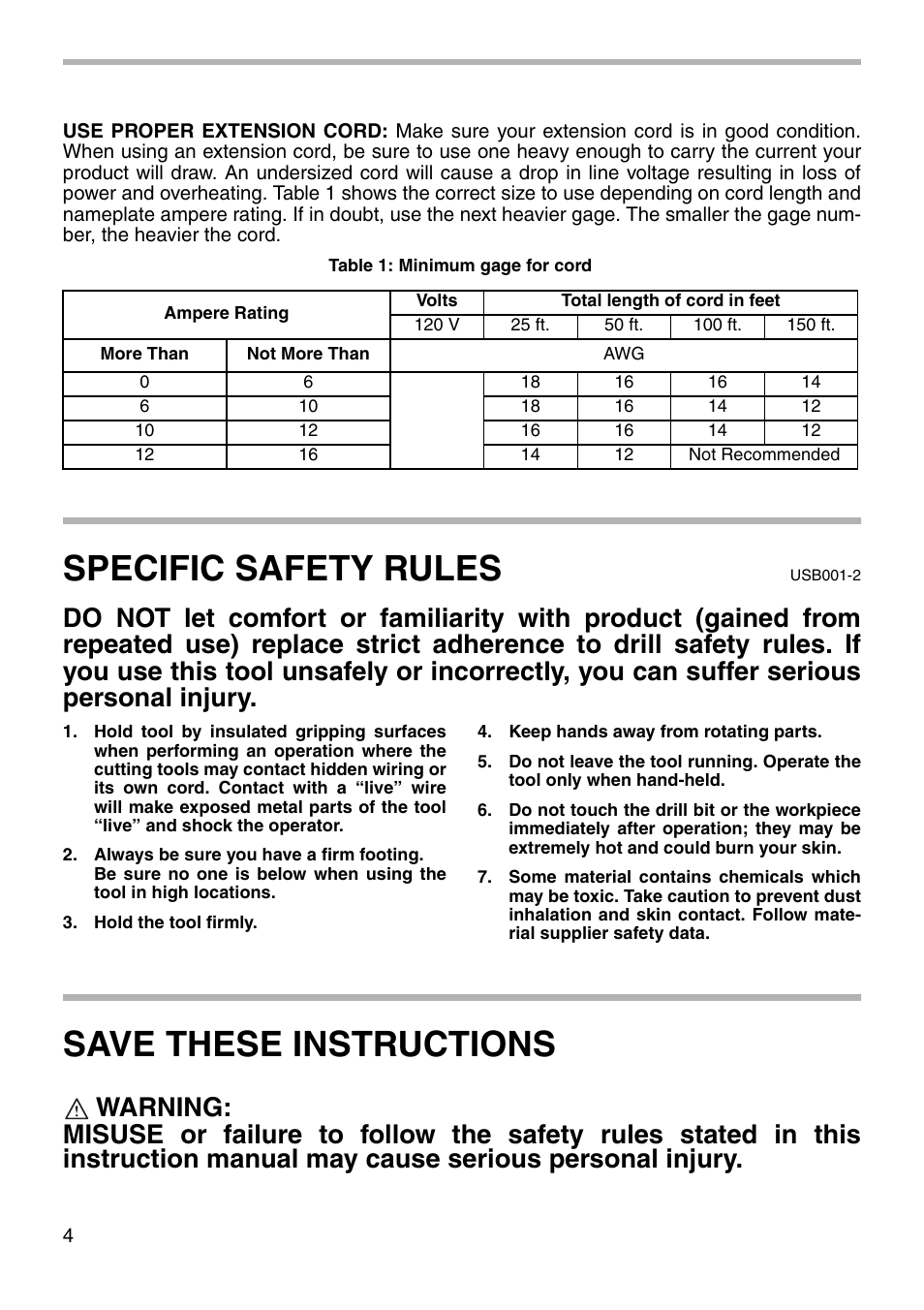 Specific safety rules, Save these instructions | Makita 6407 User Manual | Page 4 / 12