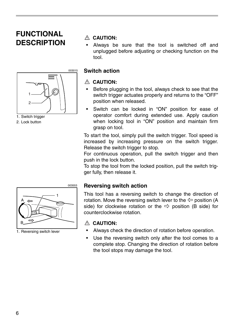 Functional description | Makita 6407 User Manual | Page 6 / 12