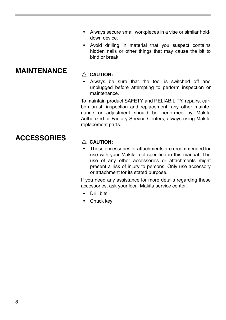 Maintenance, Accessories | Makita 6407 User Manual | Page 8 / 12