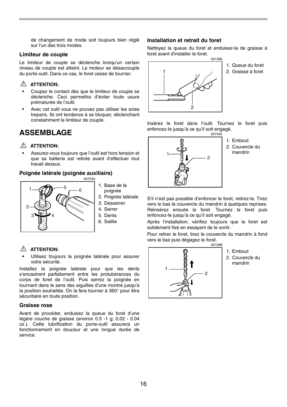 Assemblage | Makita BHR240 User Manual | Page 16 / 32