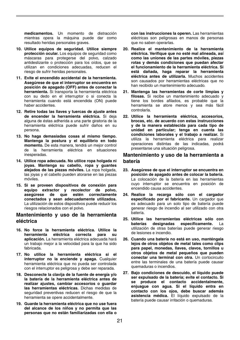 Mantenimiento y uso de la herramienta eléctrica, Mantenimiento y uso de la herramienta a batería | Makita BHR240 User Manual | Page 21 / 32