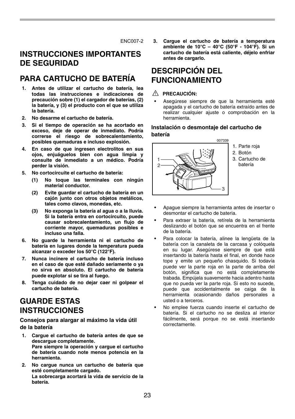 Guarde estas instrucciones, Descripción del funcionamiento | Makita BHR240 User Manual | Page 23 / 32