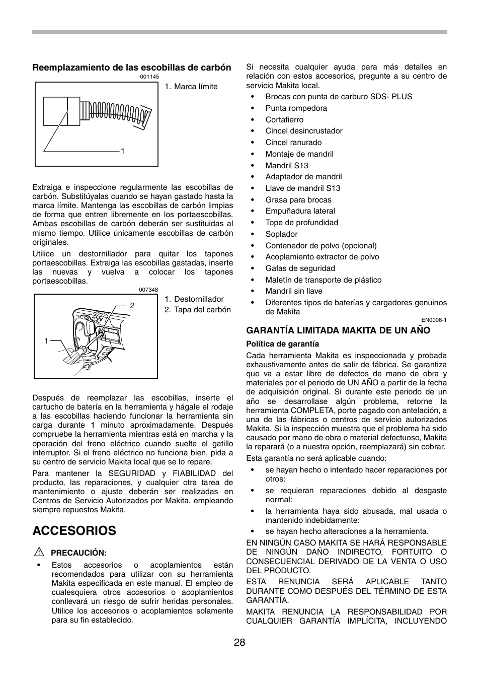 Accesorios | Makita BHR240 User Manual | Page 28 / 32