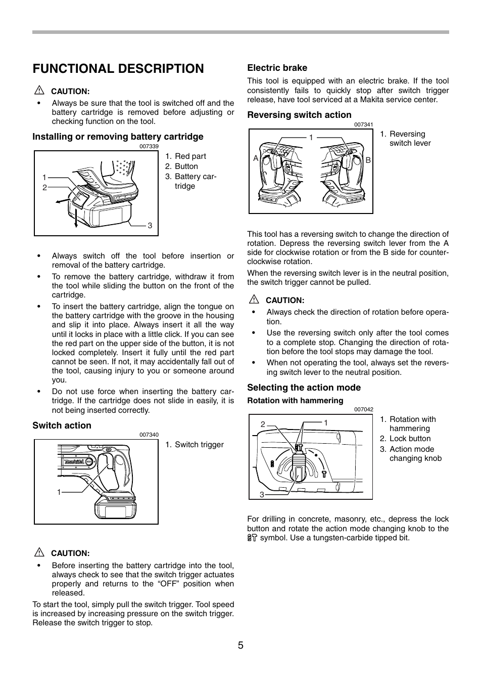 Functional description | Makita BHR240 User Manual | Page 5 / 32