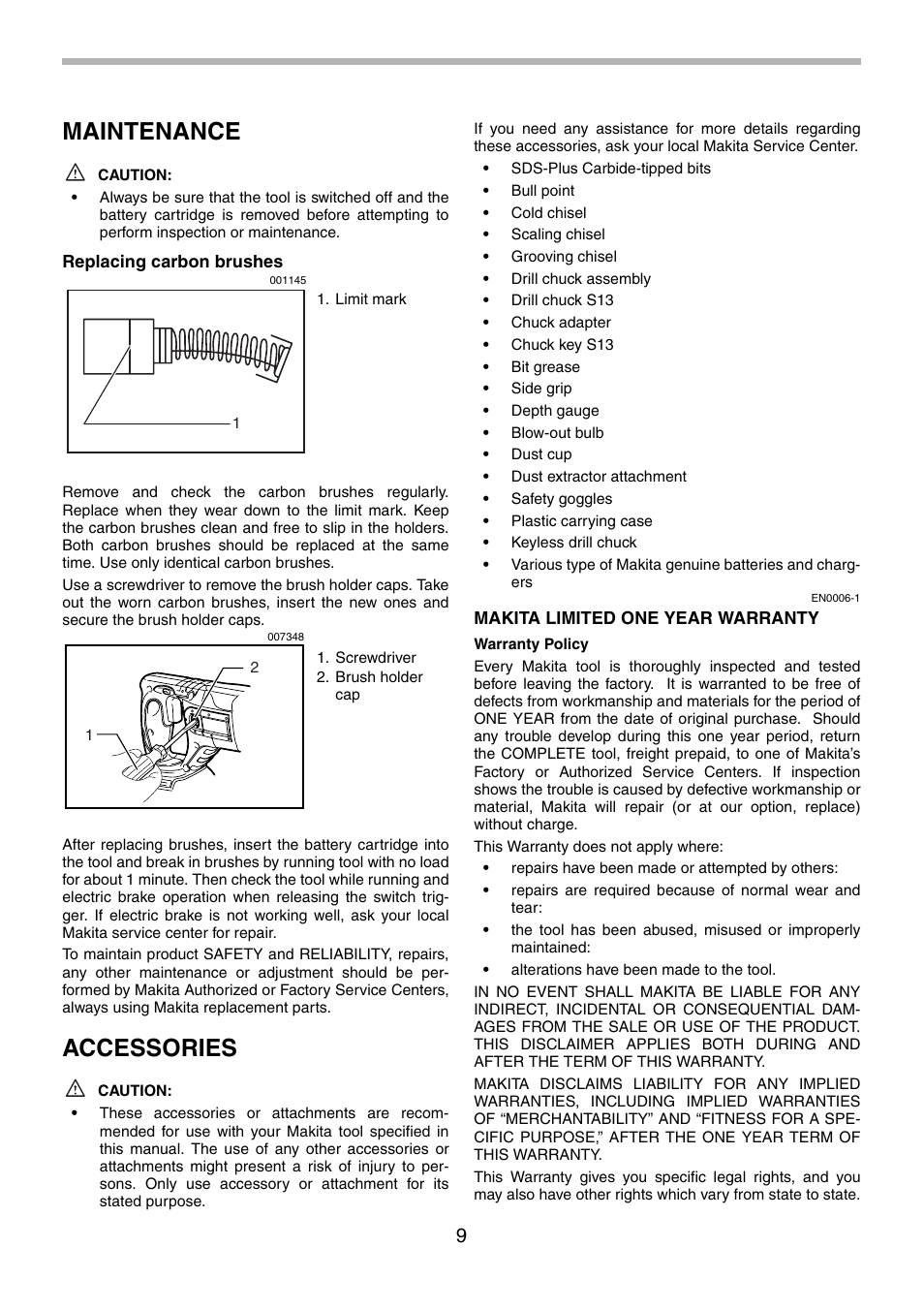 Maintenance, Accessories | Makita BHR240 User Manual | Page 9 / 32